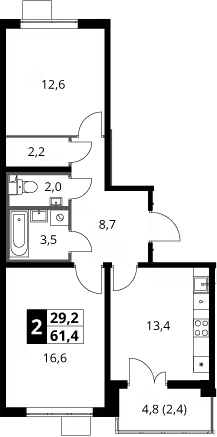 2-комн., 59 м², 25/25 этаж, ЖК «1-й Южный»