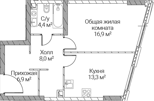 1-комн., 49.5 м², 22/51 этаж, ЖК «СЕЗАР СИЛИКА»