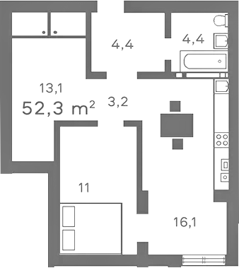 2-комн. квартира, 52.3 м² в ЖК Жемчужина Мысхако — фото 2