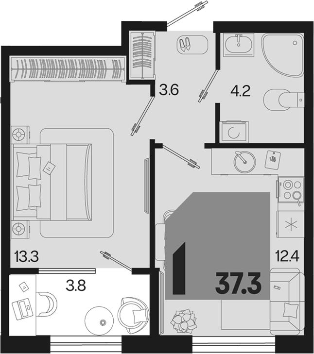 1-комн. квартира, 33.5 м² в ЖК Первое место — фото 2