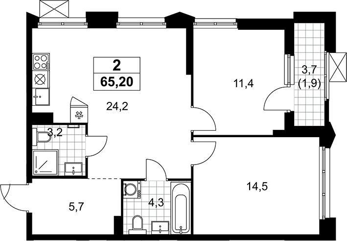 3-комн., 63.3 м², 3/22 этаж, ЖК «Деснаречье»