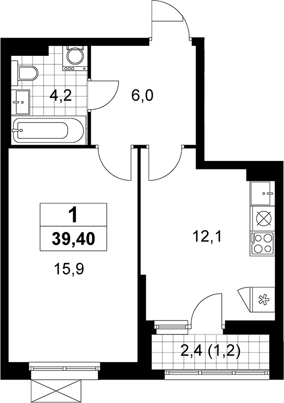 1-комн., 38.2 м², 8/13 этаж, ЖК «Прокшино»