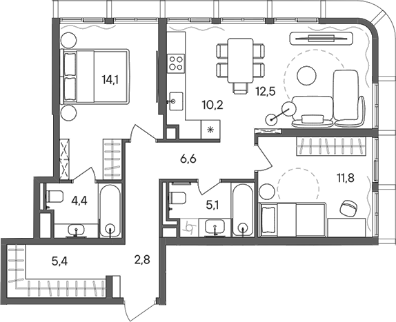 3-комн., 72.9 м², 22/33 этаж, ЖК «СТОУН Сокольники»