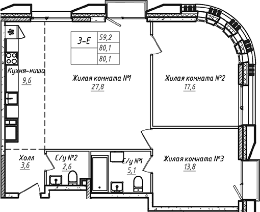 3-комн. УНО.Соколиная гора