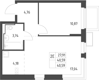 2-комн., 40.59 м², 5/12 этаж, ЖК «Новое Видное»