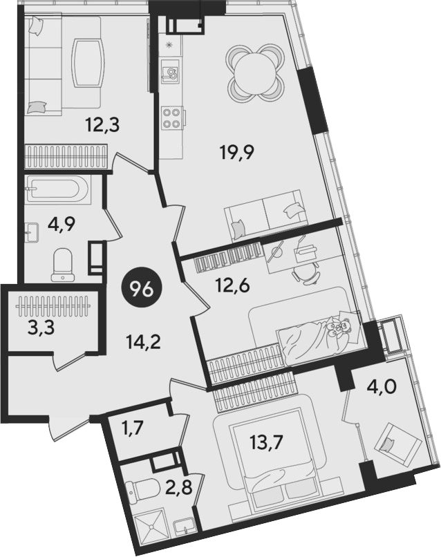 4+ комнаты, 85.4 м², 14/16 этаж, ЖК «Парк Победы»