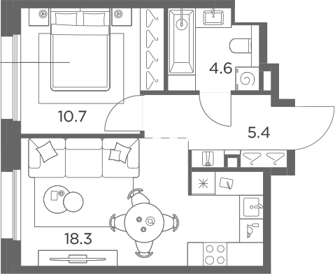 1-комн., 39 м², 2/6 этаж, ЖК «Станиславский»