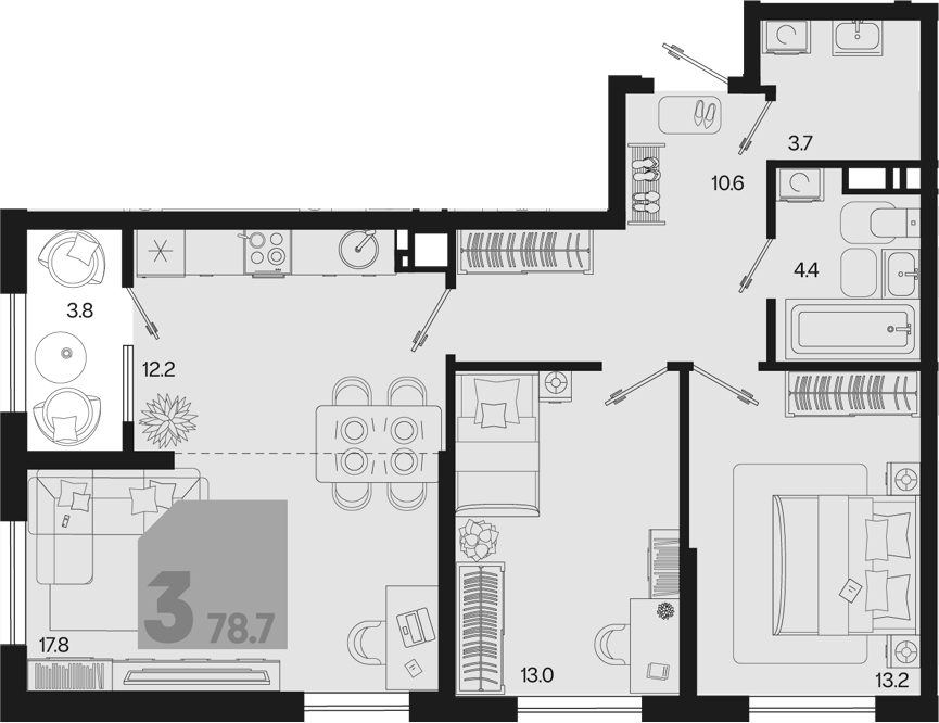3-комн. квартира, 74.9 м² в ЖК Первое место — фото 2
