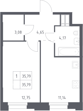 1-комн., 35.79 м², 3/23 этаж, ЖК «Тропарево Парк»