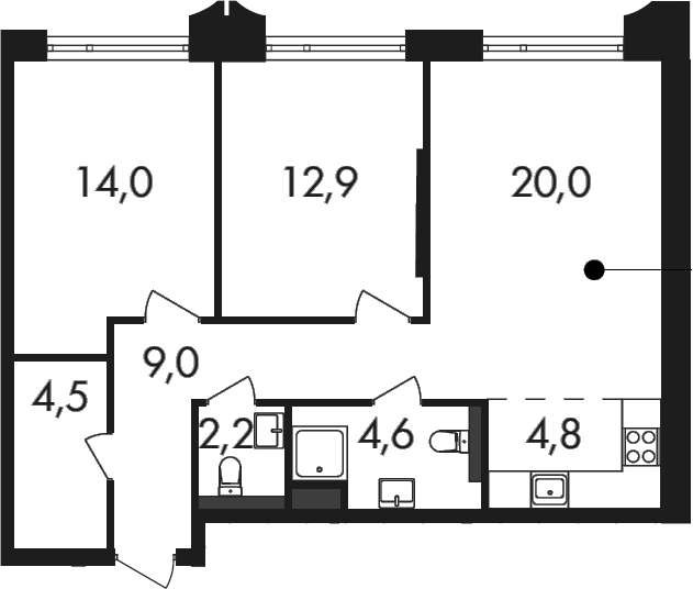 3-комн., 72 м², 2/25 этаж, ЖК «Петровский Парк II»