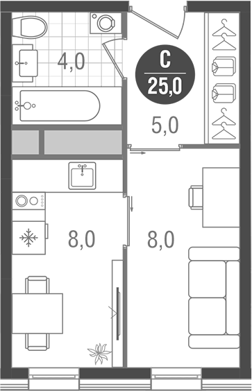 Студия, 25 м², 26/26 этаж, ЖК «Кантемировский»