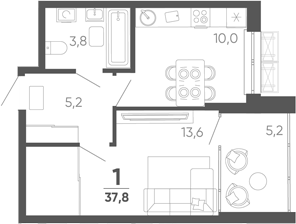 1-комн. квартира, 32.6 м² в ЖК Барса — фото 2