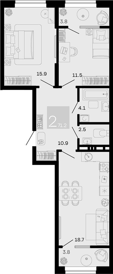 2-комн. квартира, 63.6 м² в ЖК Хозяин Морей — фото 2