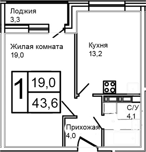 1-комн., 40.3 м², 2/12 этаж, ЖК «Троицкий»