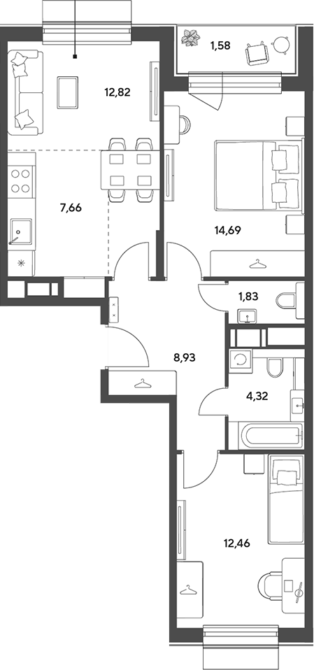 3-комн., 62.71 м², 11/15 этаж, ЖК «Публицист»