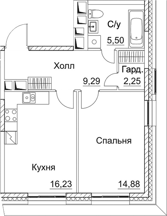 2-комн., 48.15 м², 3/11 этаж, ЖК «СЕЗАР СИТИ»