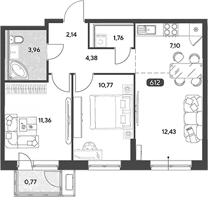 3-комн., 53.9 м², 5/25 этаж, ЖК «Космопарк»