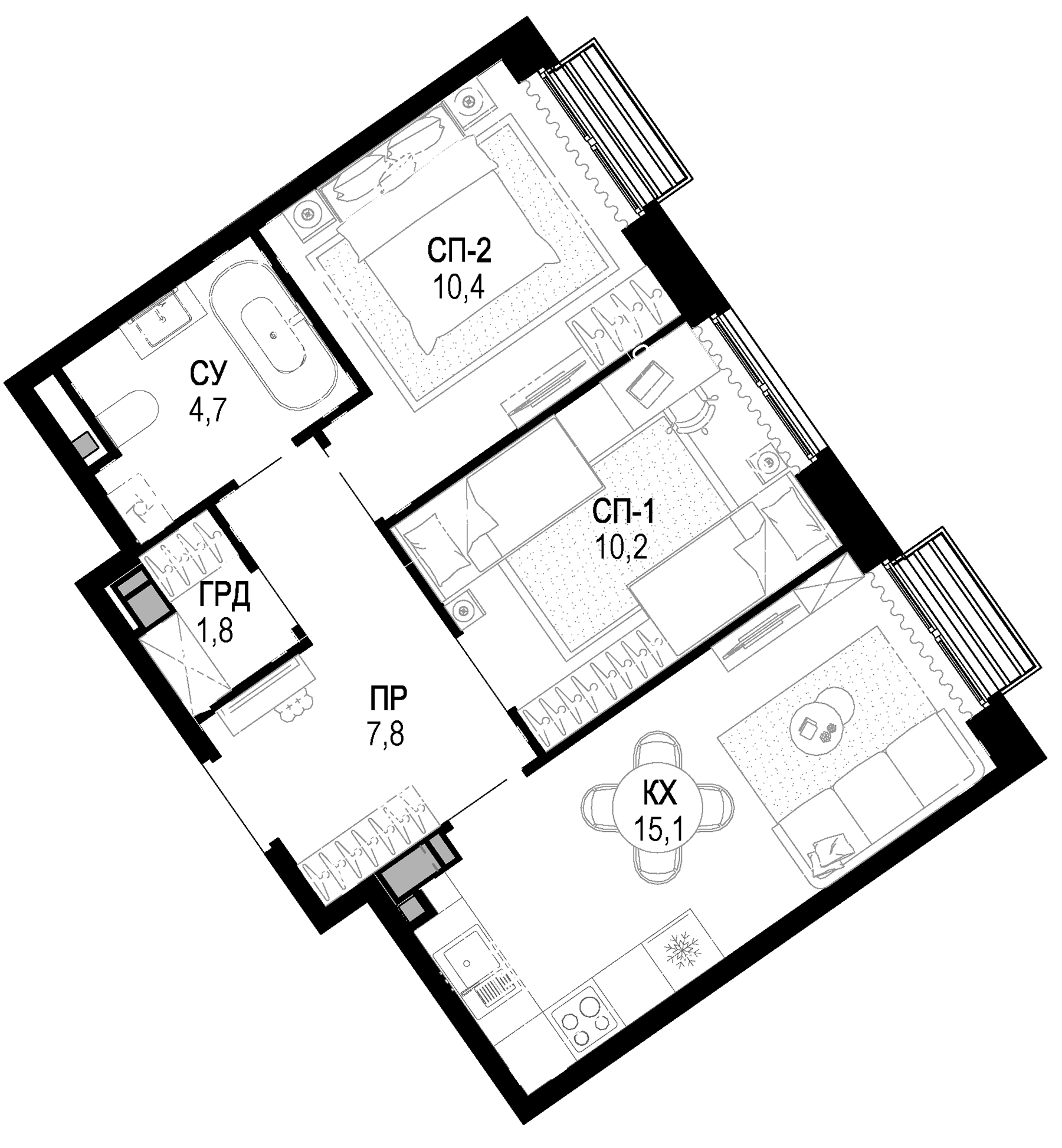 2-комн., 50.1 м², 19/21 этаж, ЖК «Новая Звезда»