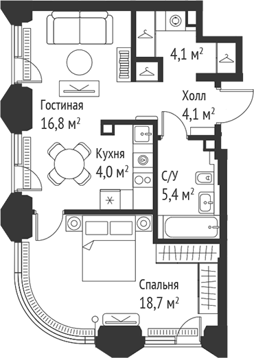 2-комн., 53 м², 14/59 этаж, ЖК «СЕТ»
