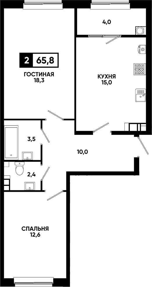 2-комн., 61.8 м², 8/12 этаж, ЖК «Кварталы 17/77»