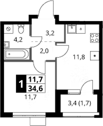 1-комн., 32.9 м², 8/18 этаж, ЖК «1-й Ясеневский»