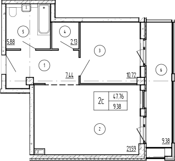 Продается 1-комн. квартира, 47.76 м²