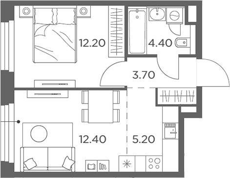 2-комн., 37.9 м², 9/17 этаж, ЖК «Белый Град»