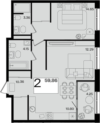 2-комн. квартира, 55.58 м² в ЖК Патрики — фото 2