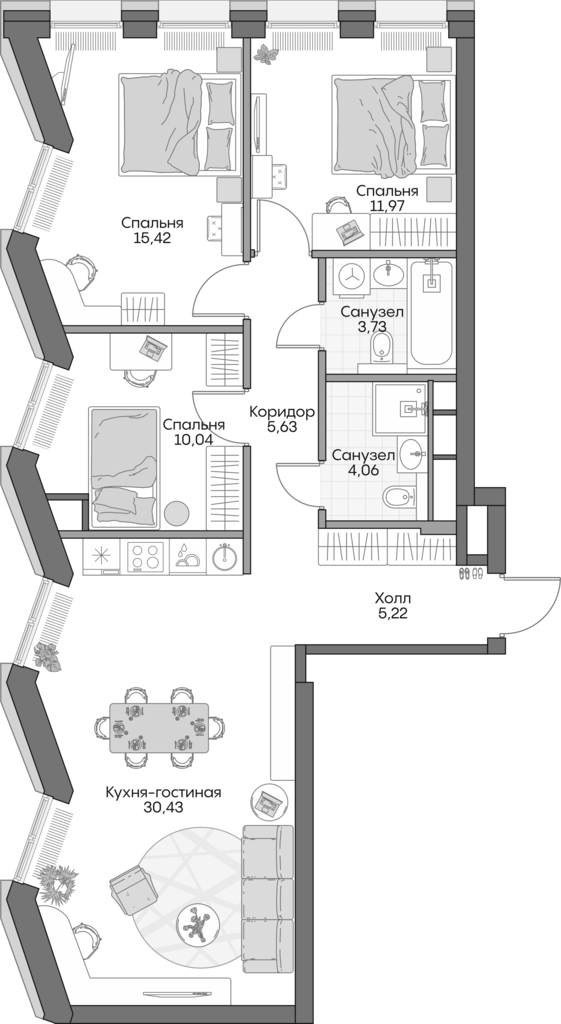 4+ комнаты, 82.8 м², 6/16 этаж, ЖК «Инсайдер»