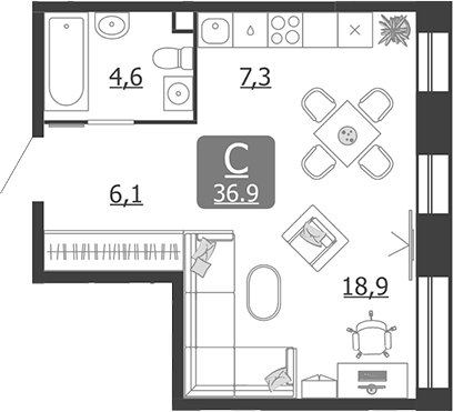 Студия, 36.9 м², 2/5 этаж, ЖК «Шагал»