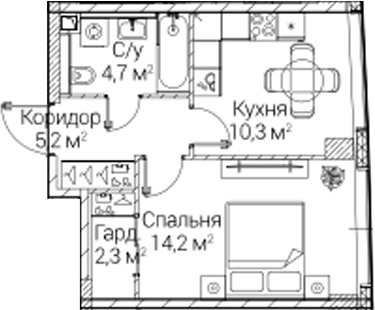 1-комн., 35.8 м², 14/41 этаж, ЖК «СЕЗАР БУДУЩЕЕ»