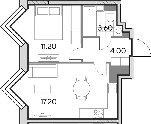 2-комн., 36 м², 30/30 этаж, ЖК «Вейв»