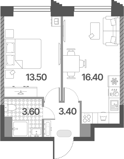 2-комн., 36.9 м², 7/14 этаж, ЖК «Обручева 30»