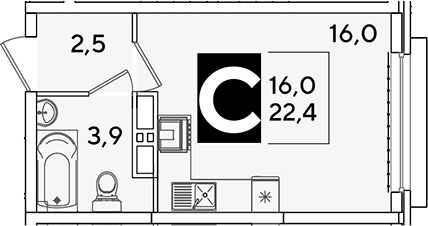 Студия квартира, 22.4 м² в ЖК Самолет — фото 2