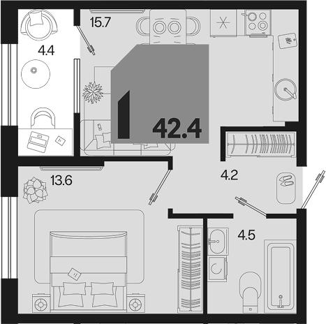 1-комн. квартира, 38 м² в ЖК Первое место — фото 2