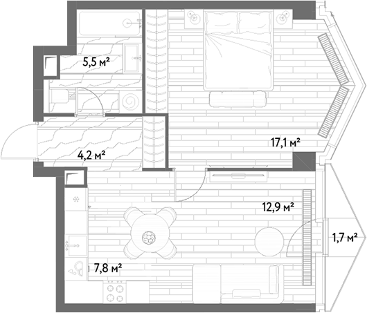 2-комн., 47.5 м², 23/48 этаж, ЖК «С5»
