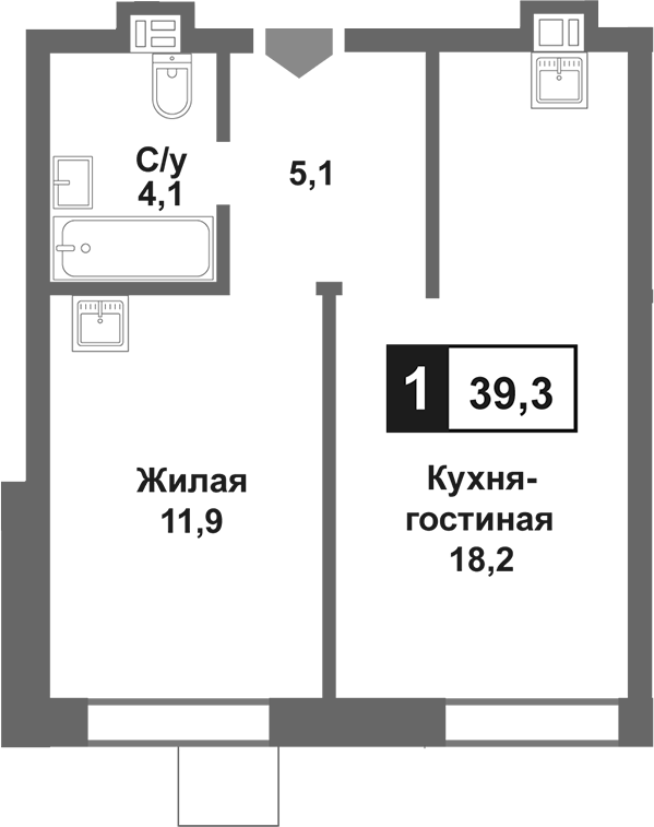 2-комн., 39.3 м², 2/9 этаж, ЖК «Лесная Отрада»