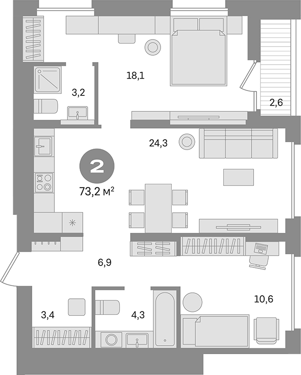 2-комн., 70.6 м², 12/17 этаж, ЖК «Первый квартал. Вторая очередь»