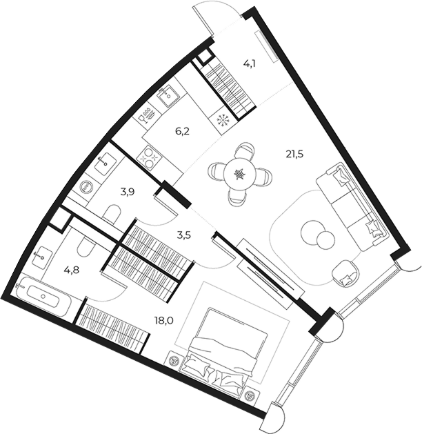 2-комн., 62 м², 12/14 этаж, ЖК «МАСТЕРС»