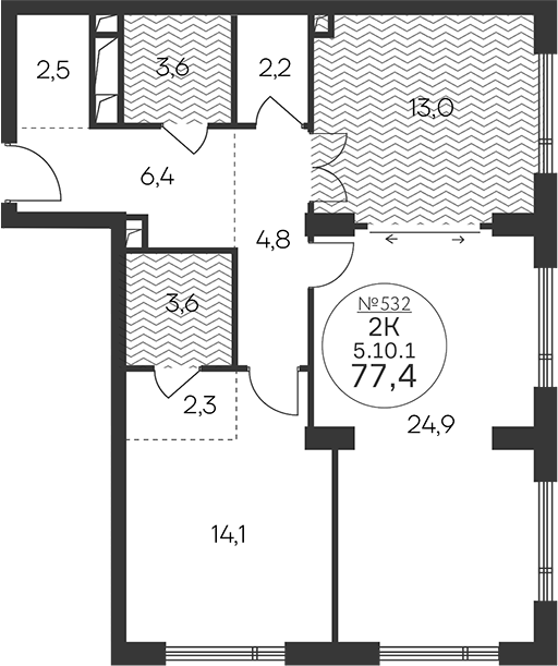 2-комн., 77.4 м², 10/18 этаж, ЖК «Клубный квартал КРЫЛАТСКАЯ 33»