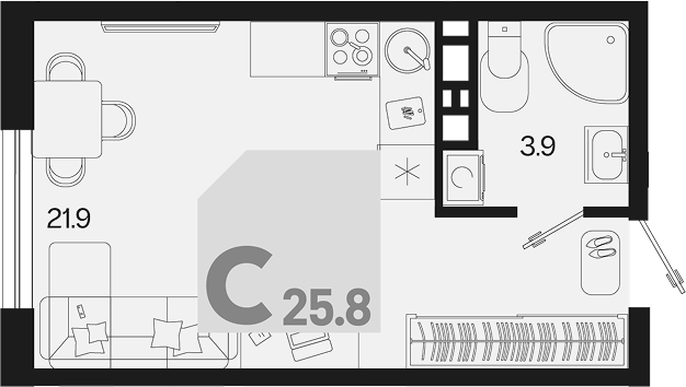 Студия квартира, 25.8 м² в ЖК Первое место — фото 2