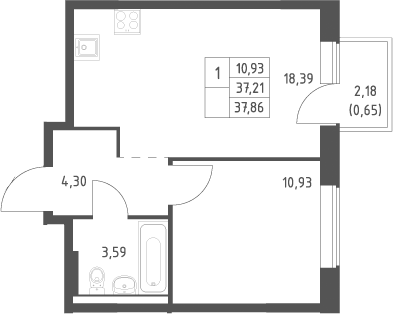 2-комн., 37.21 м², 8/12 этаж, ЖК «Большое Юрлово»