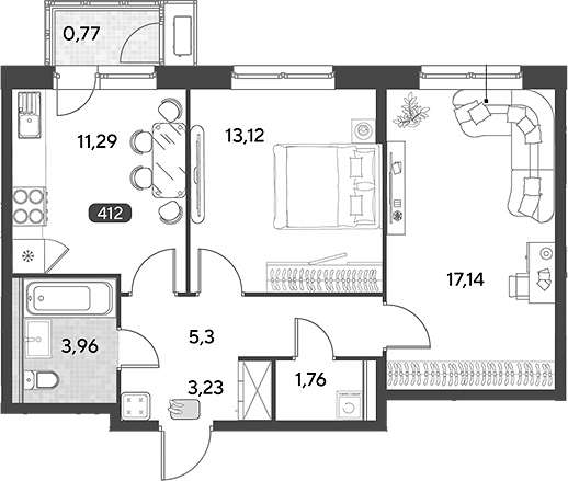 2-комн., 55.8 м², 5/21 этаж, ЖК «Космопарк»