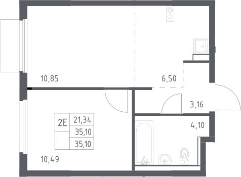 2-комн., 35.1 м², 14/17 этаж, ЖК «Пригород Лесное»