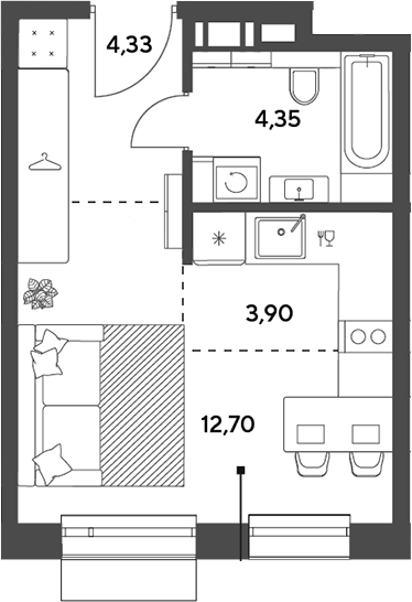Студия, 25.28 м², 6/9 этаж, ЖК «Публицист»
