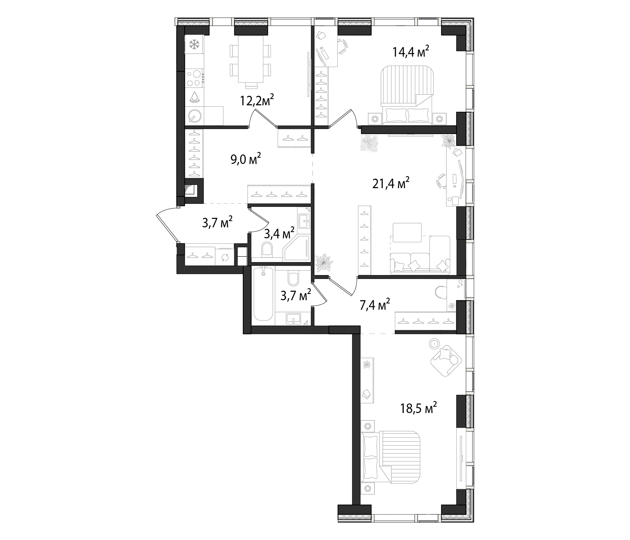 3-комн., 94 м², 14/28 этаж, ЖК «Первый Нагатинский»