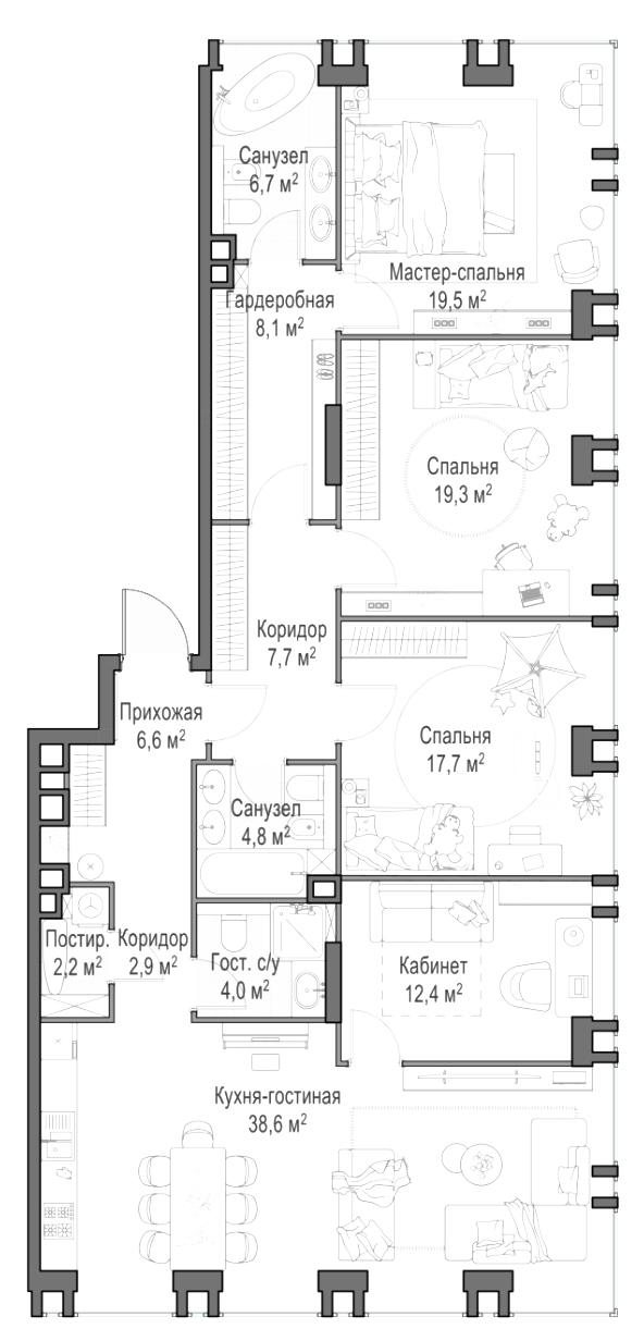 4+ комнаты, 151.6 м², 10/23 этаж, ЖК «Квартал Life Time»