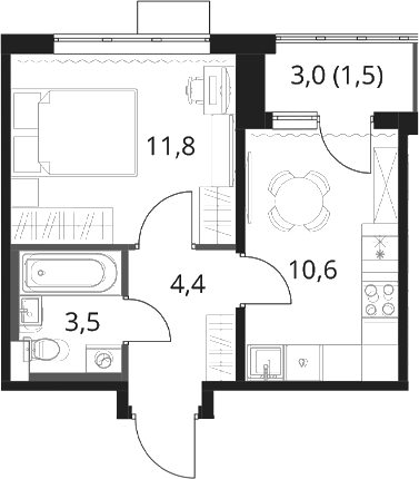 1-комн., 30.3 м², 9/16 этаж, ЖК «1-й Шереметьевский»