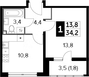 1-комн., 32.4 м², 19/24 этаж, ЖК «Южная Битца»