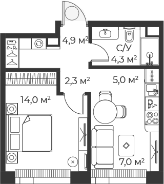 2-комн., 37.5 м², 12/25 этаж, ЖК «Веер»